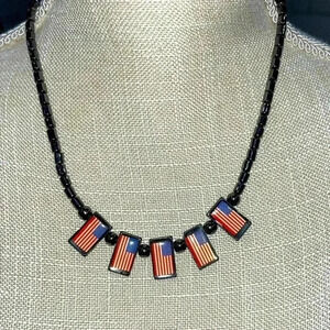 Hematite American flag patriotic necklace, 4th of July, unisex